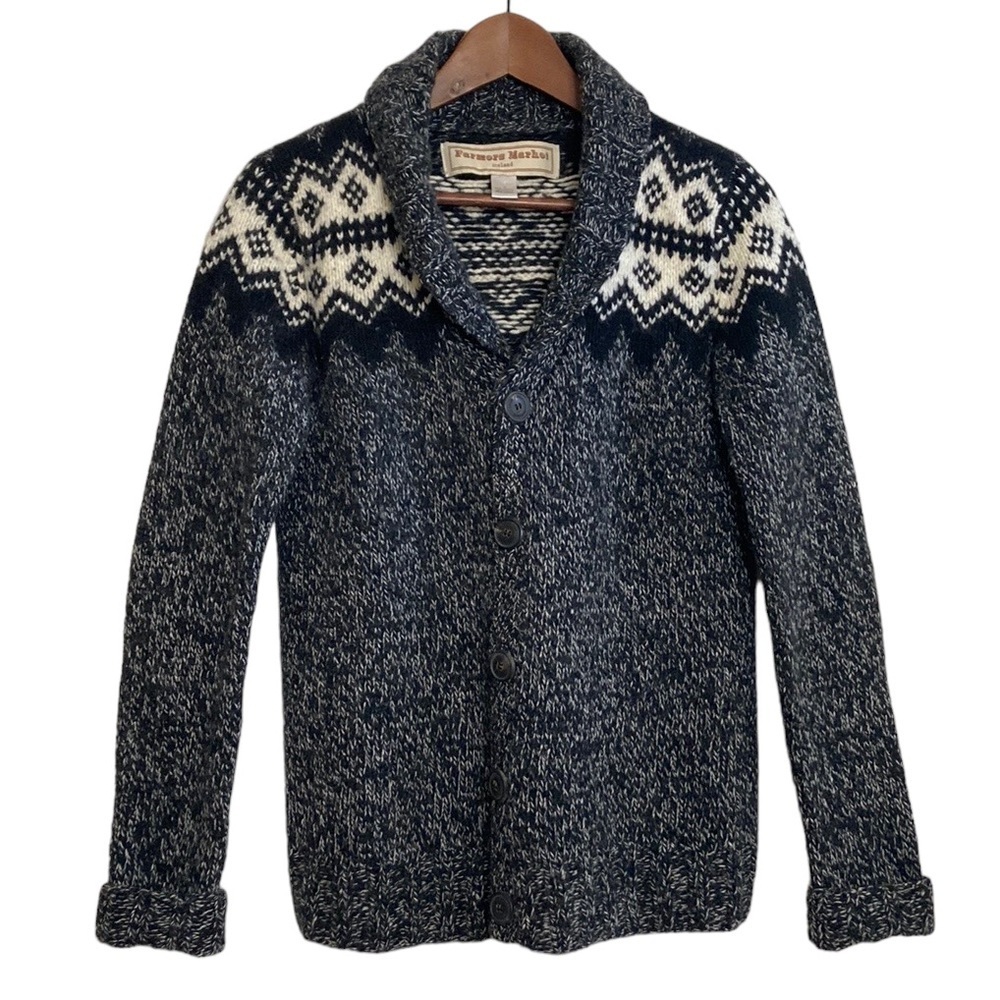 Farmers Market Iceland Knitted Fair Isle Wool Sweater / Icelandic Cardigan - Picture 1 of 11